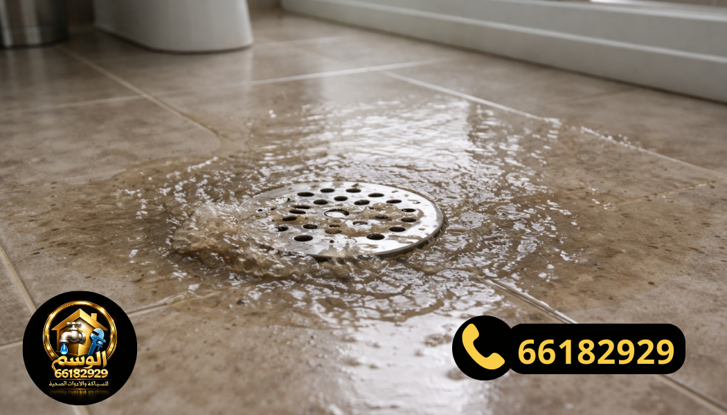 مشكلة ارتداد مياه المجاري داخل حمام منزل قبل تركيب رداد مجاري في الكويت